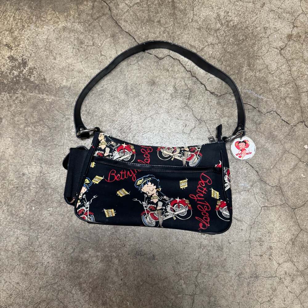 Vintage Betty Boop Biker Chick Print Shoulder Bag with Logo Charm